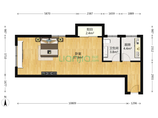 中央美域 1室0厅1卫 65平方