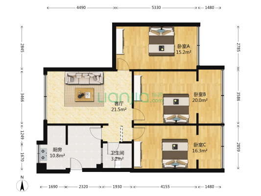 青华北二街6号 3室1厅1卫 96平方