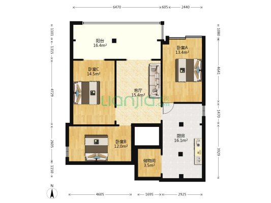 泡桐树街1号 3室1厅0卫 65平方