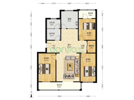 农机公司小区 3室1厅2卫 125平方