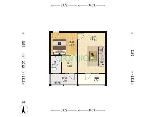 实验小学家属院（郑家台） 1室2厅1卫 41平方