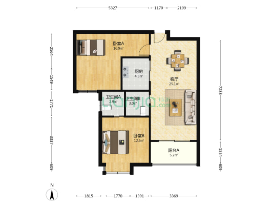 仁恒运杰河滨花园(二期) 2室1厅2卫 89平方