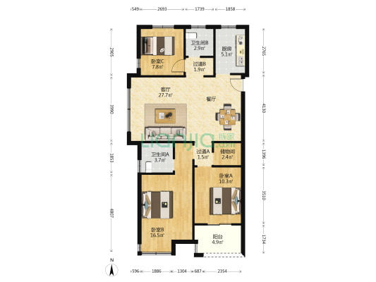 海潮雅园三园 3室1厅2卫 109平方