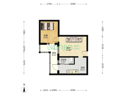 交大畅园 1室1厅1卫 50平方