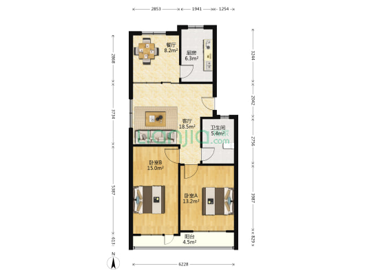文化小区 2室2厅1卫 84平方