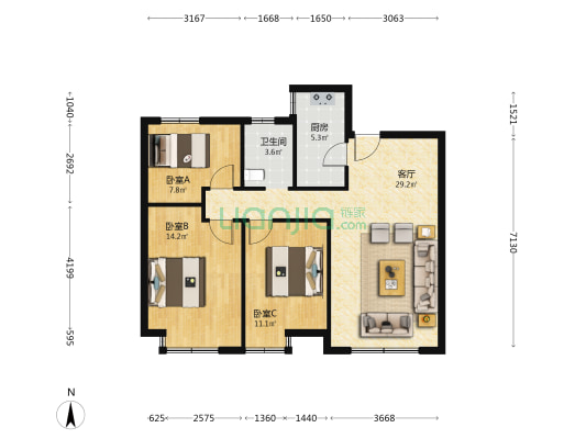 华侨城·纯水岸 3室1厅1卫 99平方