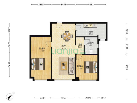 天耀中心 2室1厅1卫 93平方