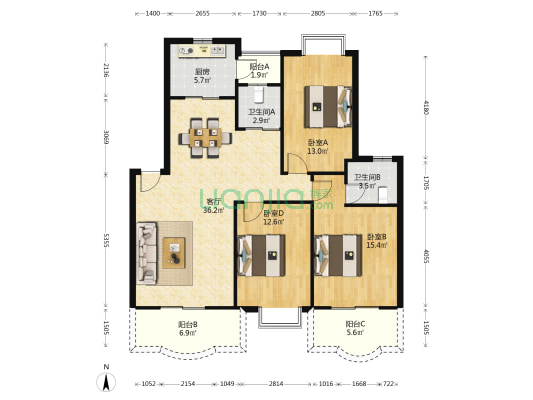 夹河馨居 3室1厅2卫 120平方