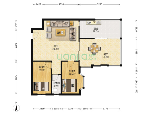 富庭雅园南区 2室2厅1卫 72平方