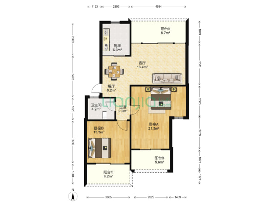 嘉宇景润苑 2室2厅1卫 98平方