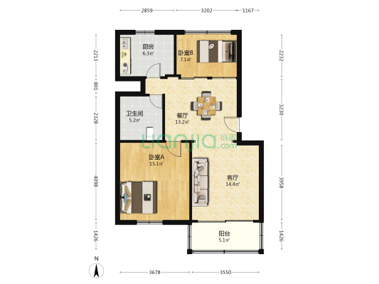 学弄小区东区 2室2厅1卫 84平方