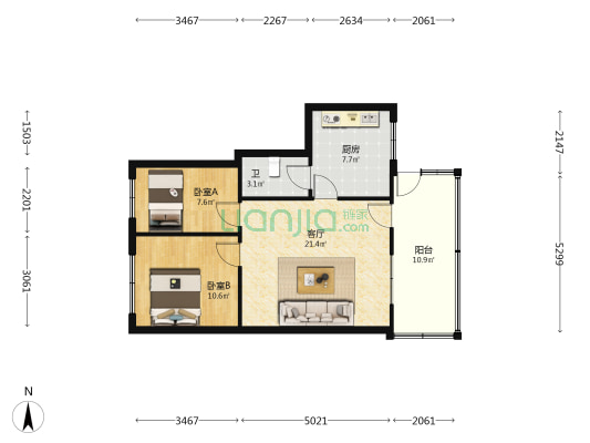 水利宿舍 2室1厅1卫 67平方