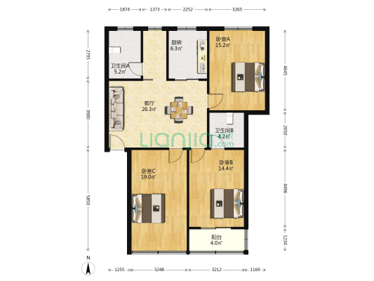 东园小区（姑苏） 3室1厅2卫 111平方