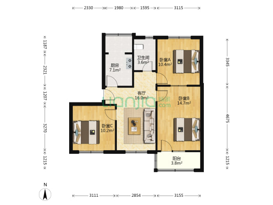 地膜厂家属院 3室1厅1卫 79平方
