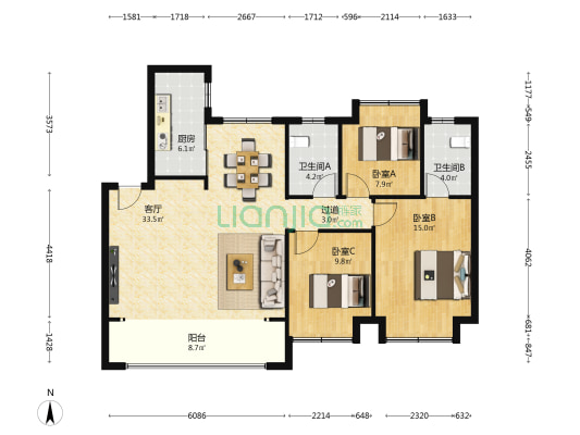 华发·四季雅筑 3室1厅2卫 118平方