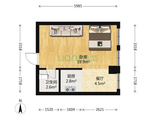 金领豪庭 1室1厅1卫 44平方