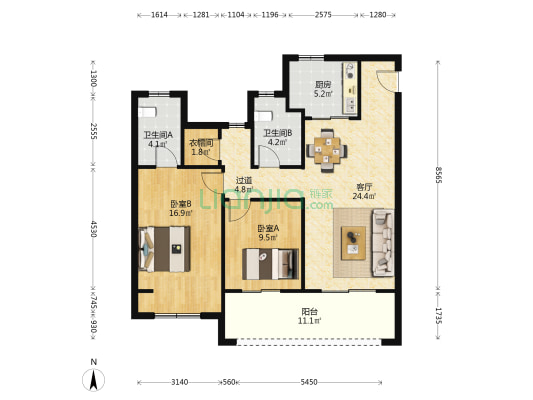和风名筑 2室1厅2卫 110平方