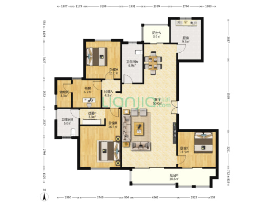 宁德小区 4室1厅2卫 190平方