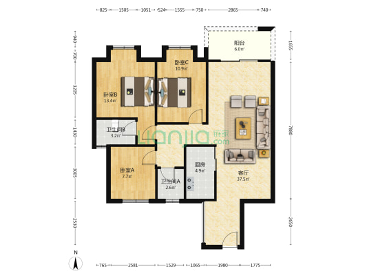 凤祥楼回迁房 3室1厅2卫 104平方