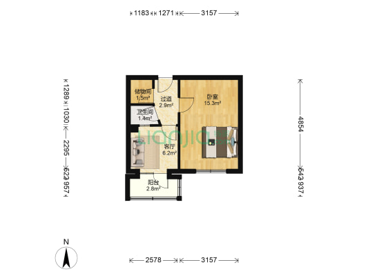 林业小区 1室1厅1卫 37平方