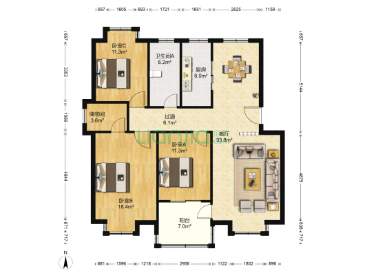 状元府 3室1厅1卫 123平方