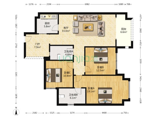 广信鹭岛 3室1厅2卫 108平方