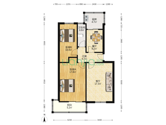 莲湖路136号院 2室2厅1卫 78平方