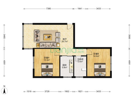 二桥路284号 2室1厅1卫 84平方