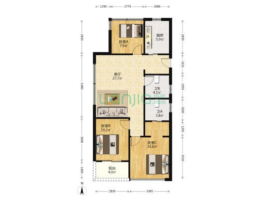 尚悦府二期 3室1厅2卫 98平方