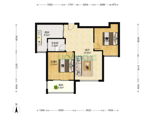 华浦港湾 2室1厅1卫 80平方