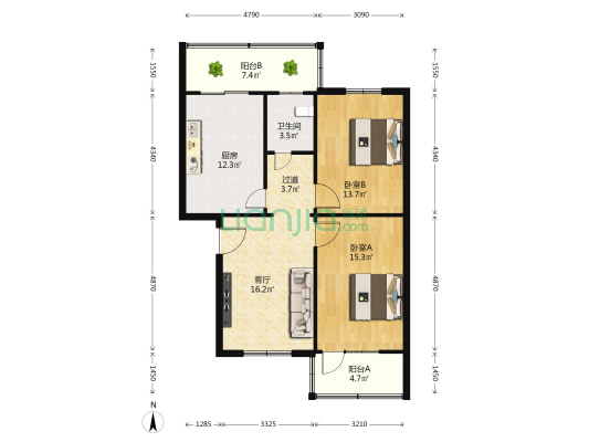汝南路22号院 2室1厅1卫 94平方