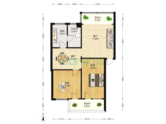 海盛路38号 2室2厅1卫 75平方