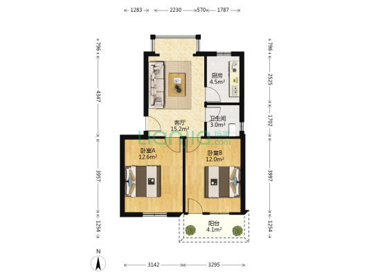 兴湖路 2室1厅1卫 62平方