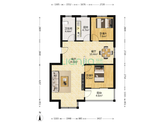 和泰家园 2室2厅1卫 87平方