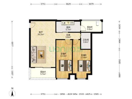 俊嘉汇绿名居 2室1厅1卫 88平方