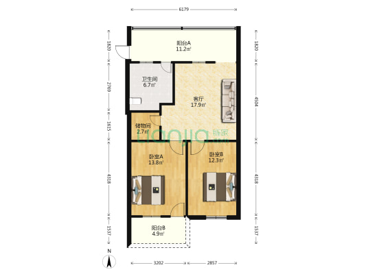 省科协宿舍 2室1厅1卫 85平方
