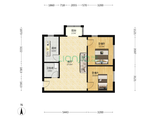 50万平米大社区 凯旋门两居 58万-户型图