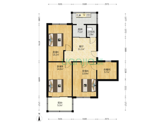 久安里 3室1厅1卫 83平方