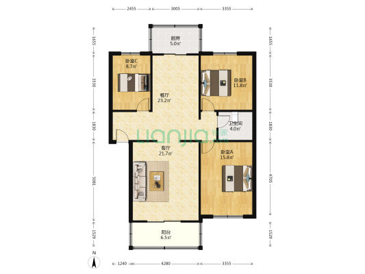 政法街槐林新村，集中供暖，停车充足。-户型图