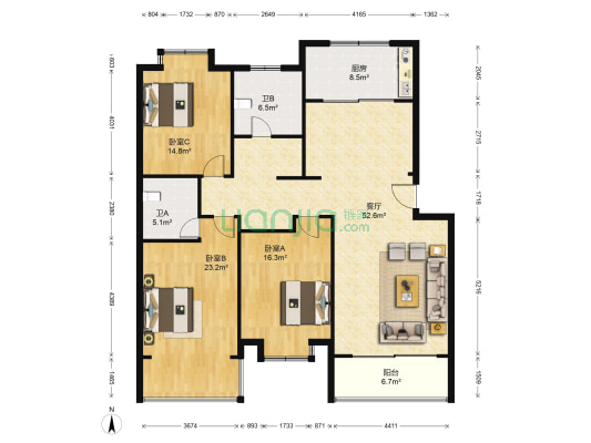 大桥绿洲 3室1厅2卫 154平方