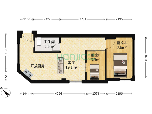 左邻右舍 2室1厅1卫 48平方