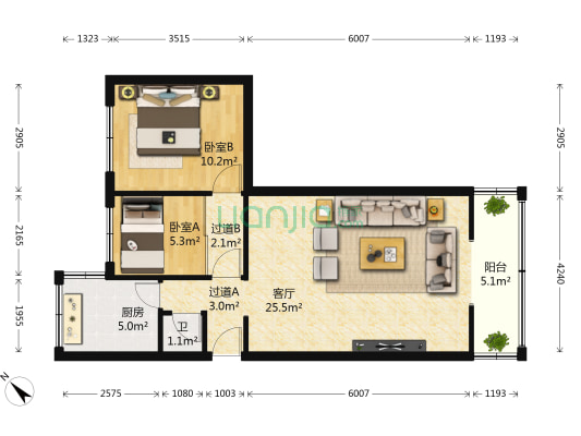 包家巷123号 2室1厅1卫 64平方
