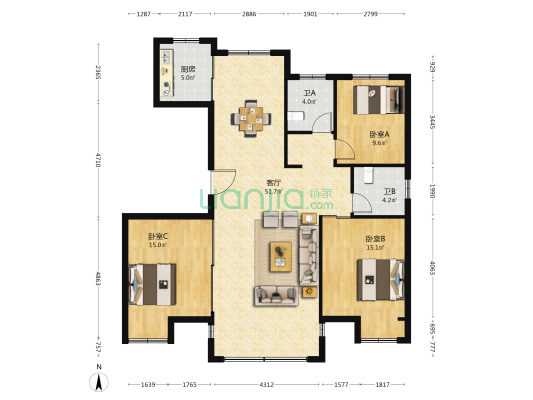 港邻新村 3室1厅2卫 137平方