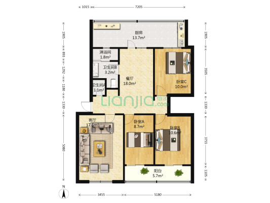 建设西街8号 3室2厅3卫 113平方