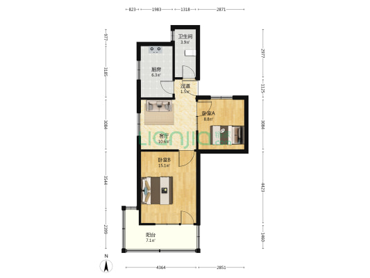 安利宿舍 2室1厅1卫 62平方