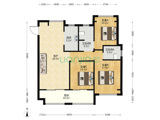 乐富强悦融湾 3室1厅2卫 118平方
