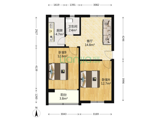 广埠屯小学宿舍 2室1厅1卫 63平方