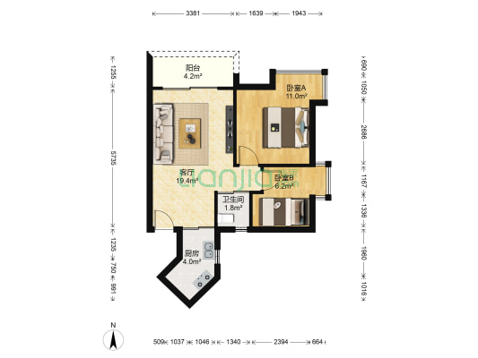 丰湖花园 2室1厅1卫 62平方