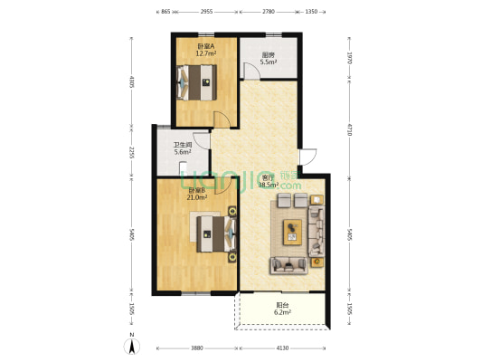 叶祠南苑 2室1厅1卫 98平方