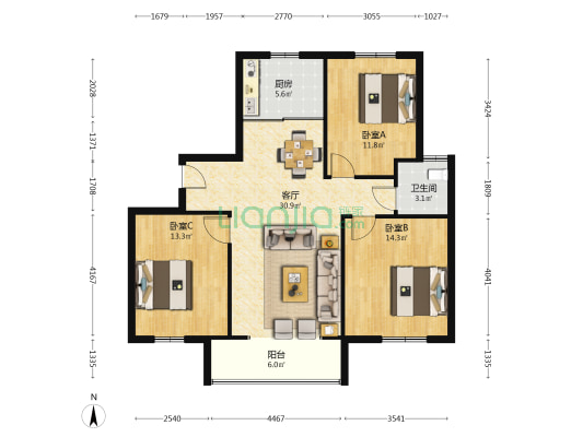 万成尚景3期 3室1厅1卫 122平方